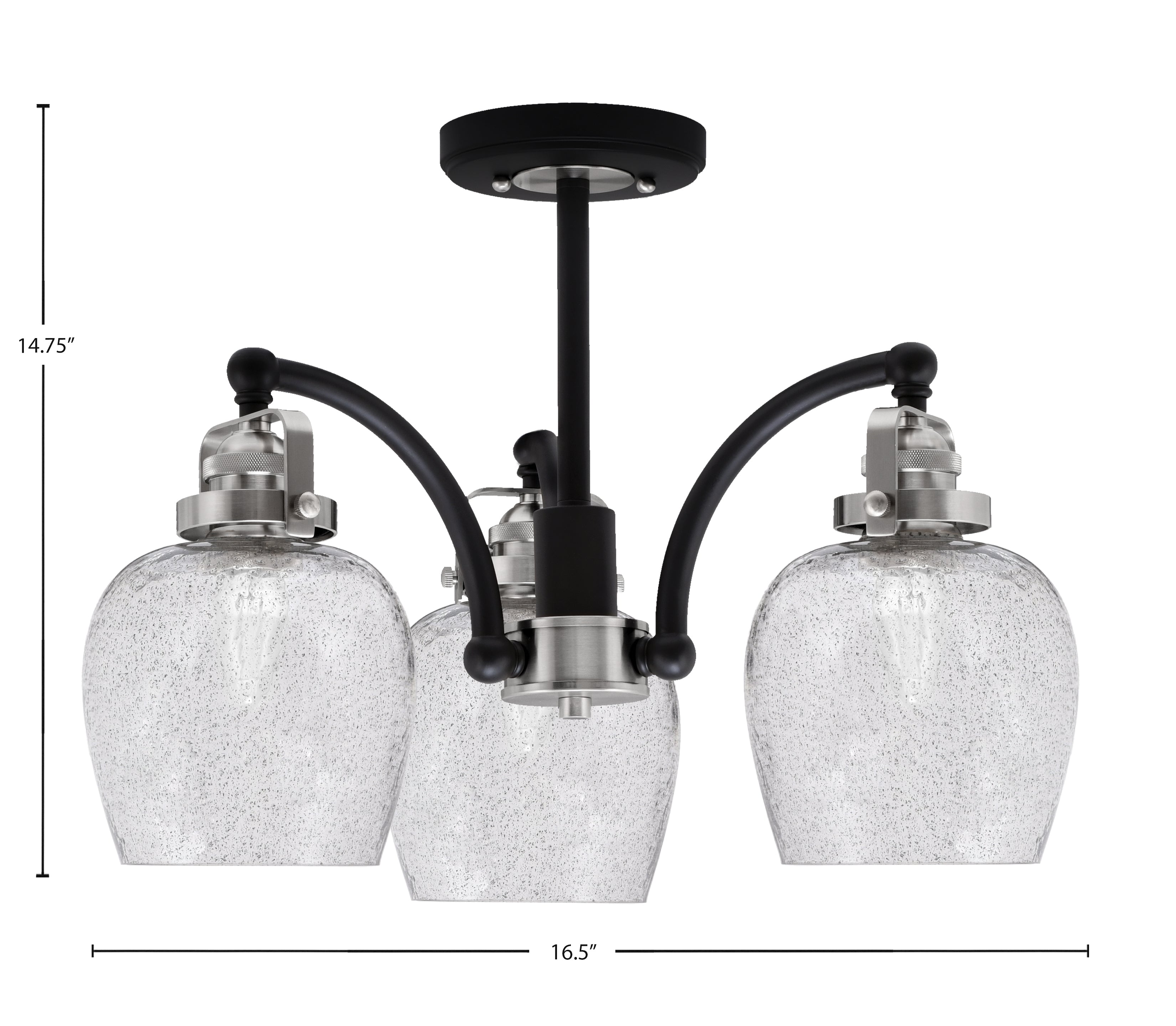 Easton Three Light Semi-Flush Mount in Matte Black & Brushed Nickel with 6" Smoke Bubble Shade