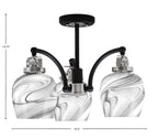 Easton Three Light Semi-Flush Mount in Matte Black & Brushed Nickel with 6" Onyx Swirl Shade