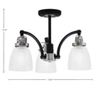 Easton Three Light Semi-Flush Mount in Matte Black & Brushed Nickel with 5" Clear Ribbed Shade