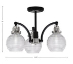 Easton Three Light Semi-Flush Mount in Matte Black & Brushed Nickel with 6" Clear Ribbed Shade