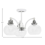 Easton Three Light Semi-Flush Mount in White & Brushed Nickel with 7" Clear Bubble Shade