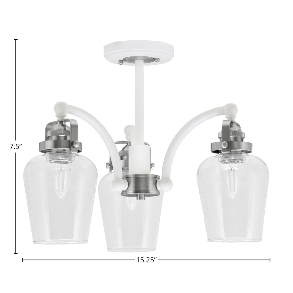 Easton Three Light Semi-Flush Mount in White & Brushed Nickel with 5" Clear Bubble Shade