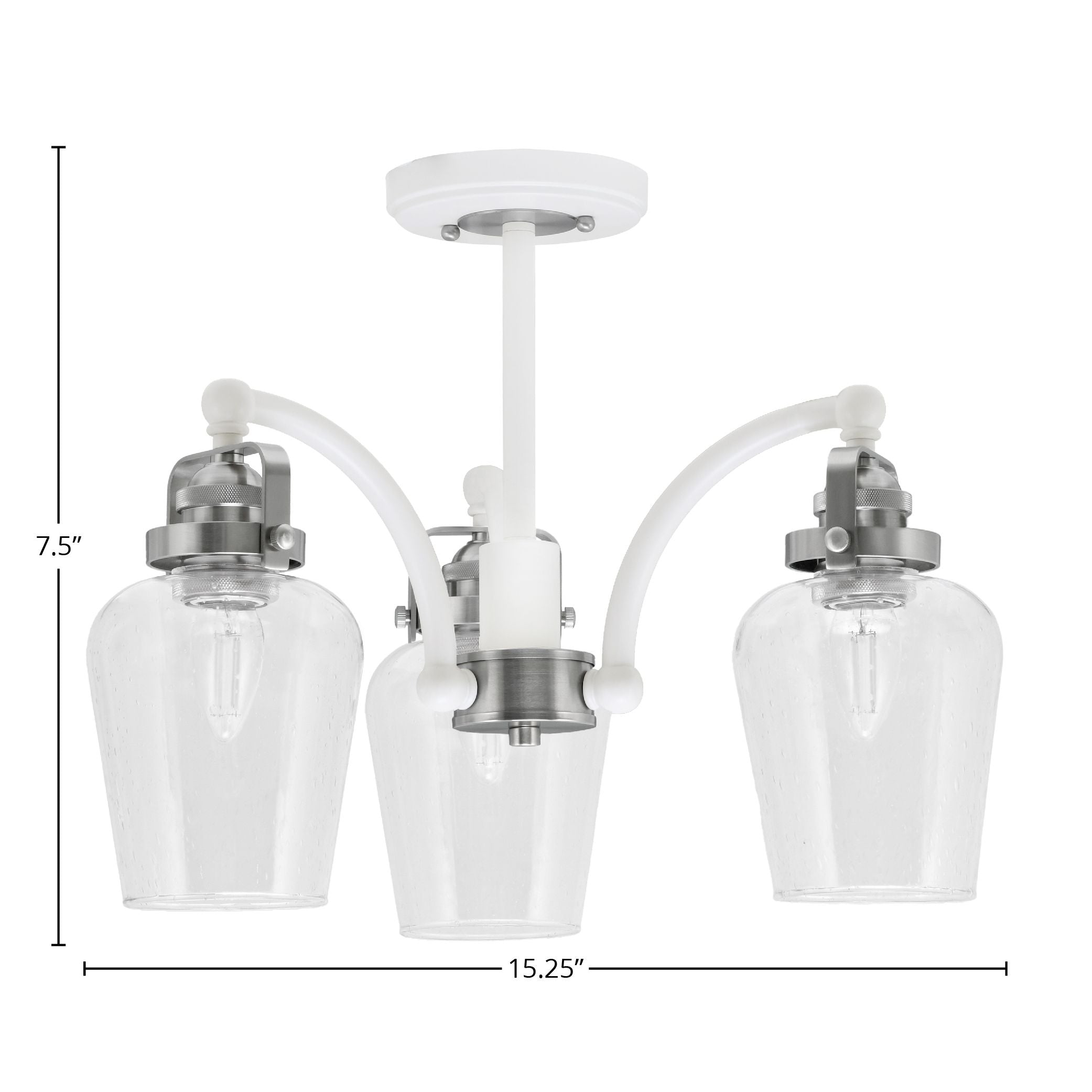 Easton Three Light Semi-Flush Mount in White & Brushed Nickel with 5" Clear Bubble Shade