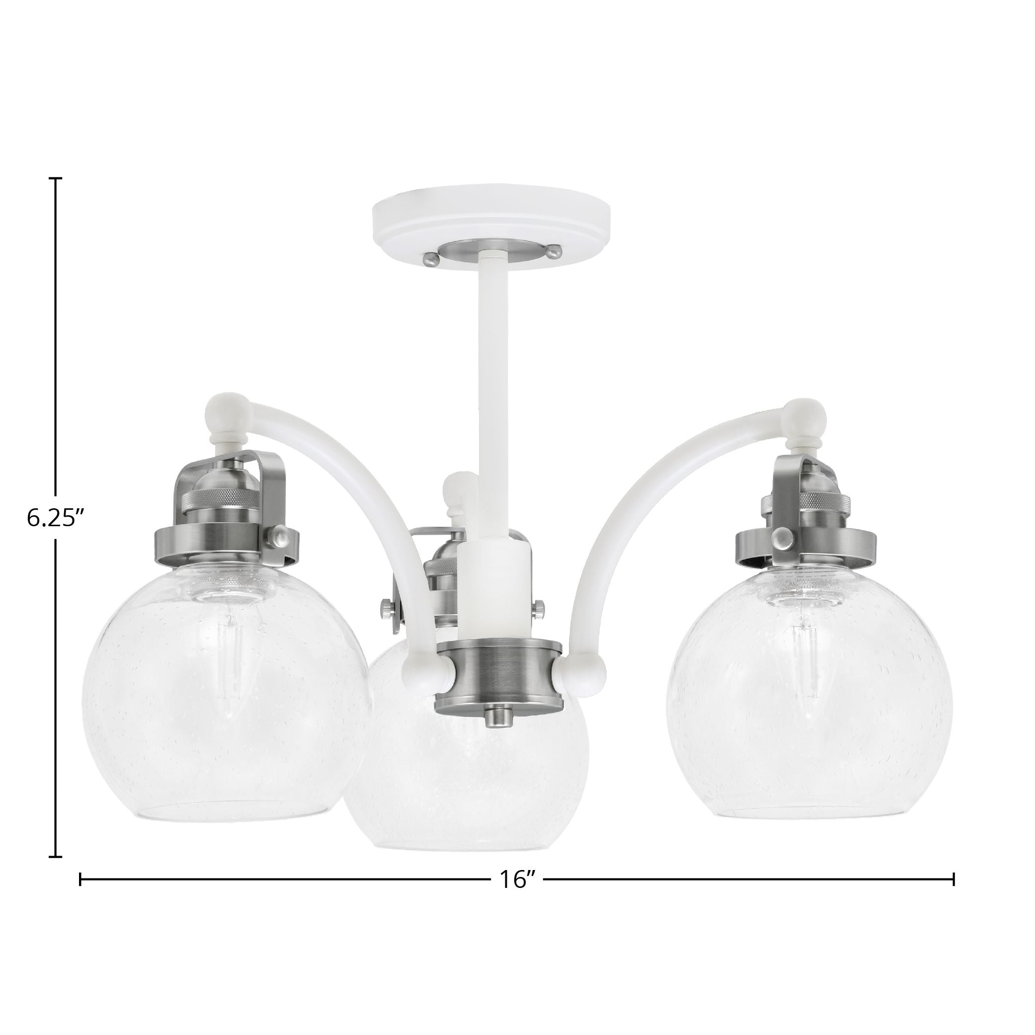 Easton Three Light Semi-Flush Mount in White & Brushed Nickel with 75" Clear Bubble Shade