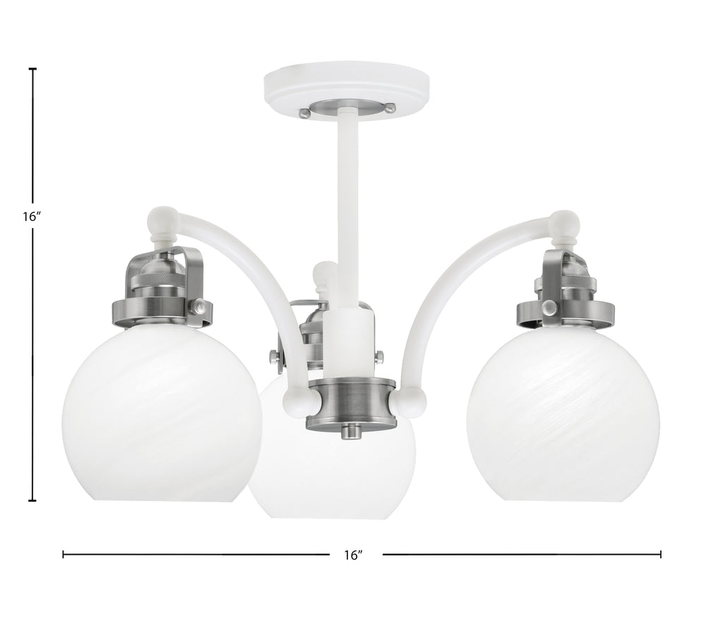 Easton Three Light Semi-Flush Mount in White & Brushed Nickel with 75" White Marble Shade
