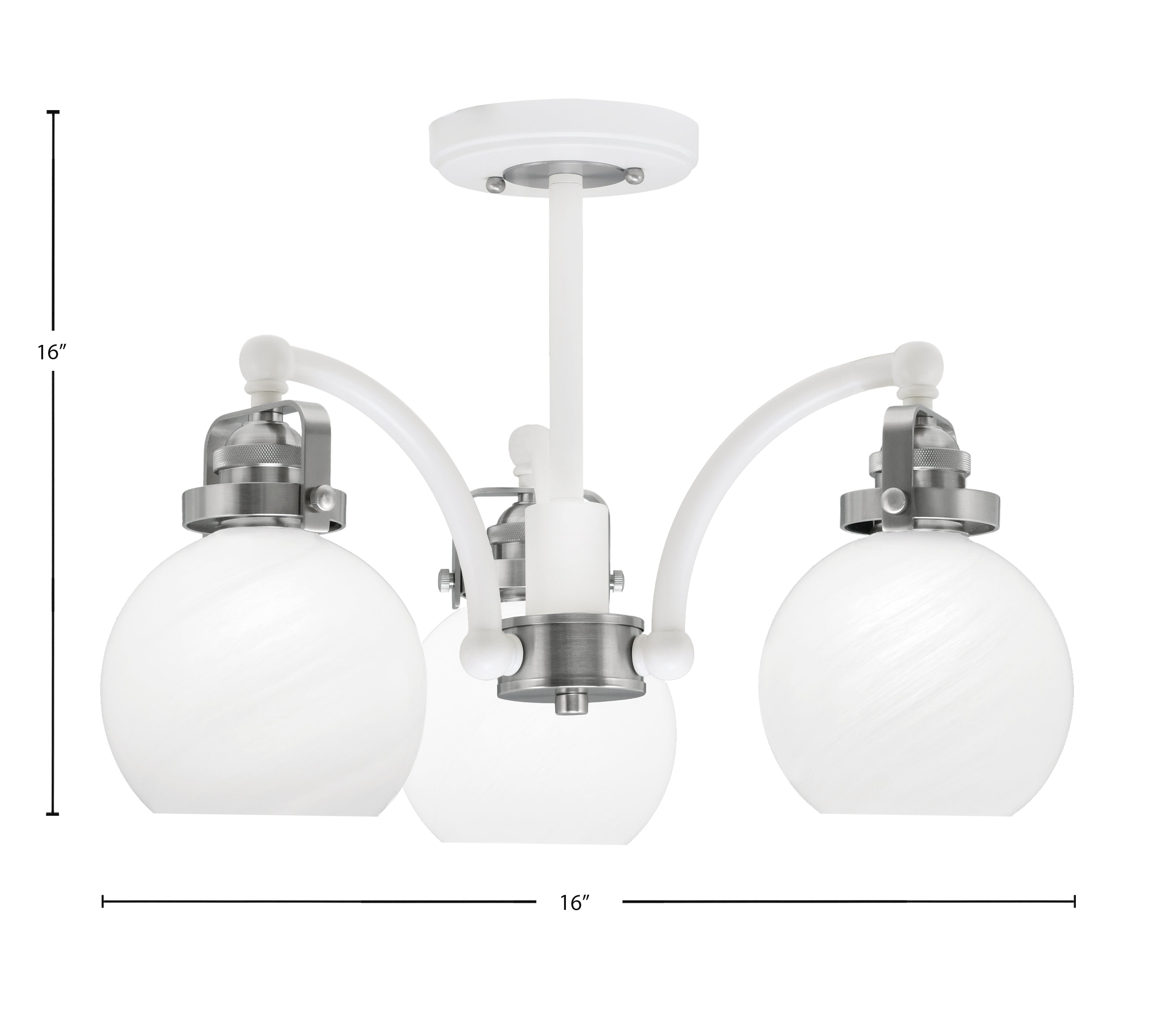 Easton Three Light Semi-Flush Mount in White & Brushed Nickel with 75" White Marble Shade