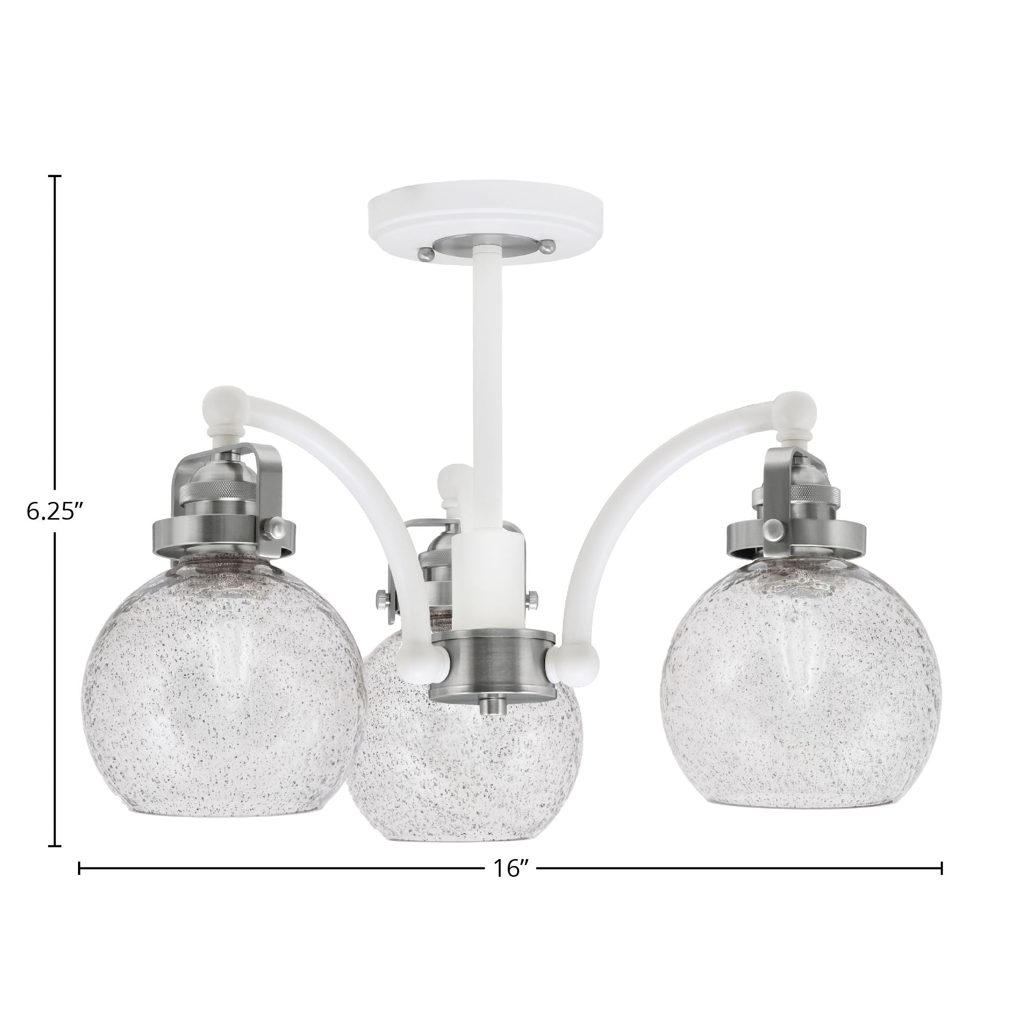 Easton Three Light Semi-Flush Mount in White & Brushed Nickel with 75" Smoke Bubble Shade