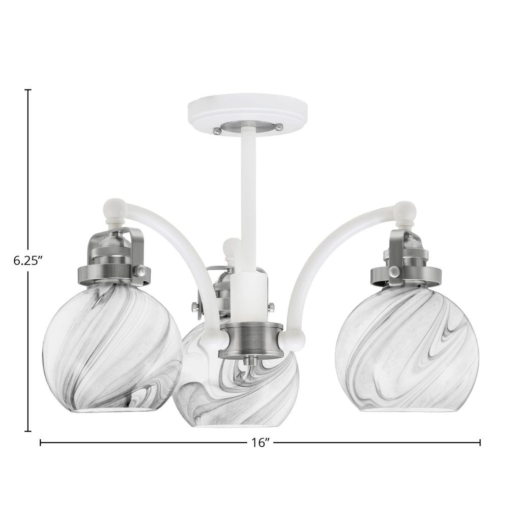Easton Three Light Semi-Flush Mount in White & Brushed Nickel with 75" Onyx Swirl Shade