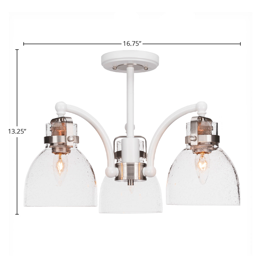 Easton Three Light Semi-Flush Mount in White & Brushed Nickel with 6" Clear Bubble Shade