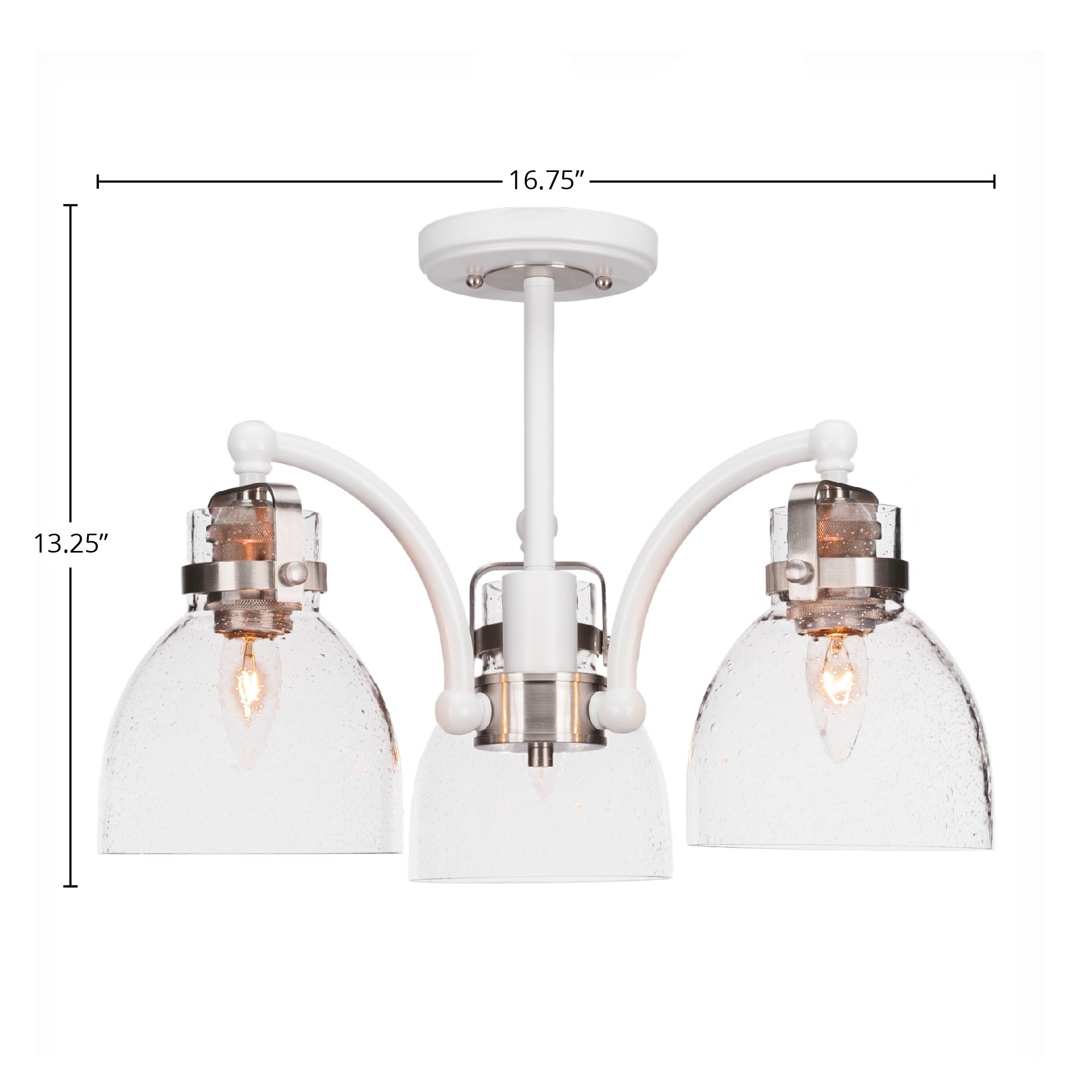 Easton Three Light Semi-Flush Mount in White & Brushed Nickel with 6" Clear Bubble Shade