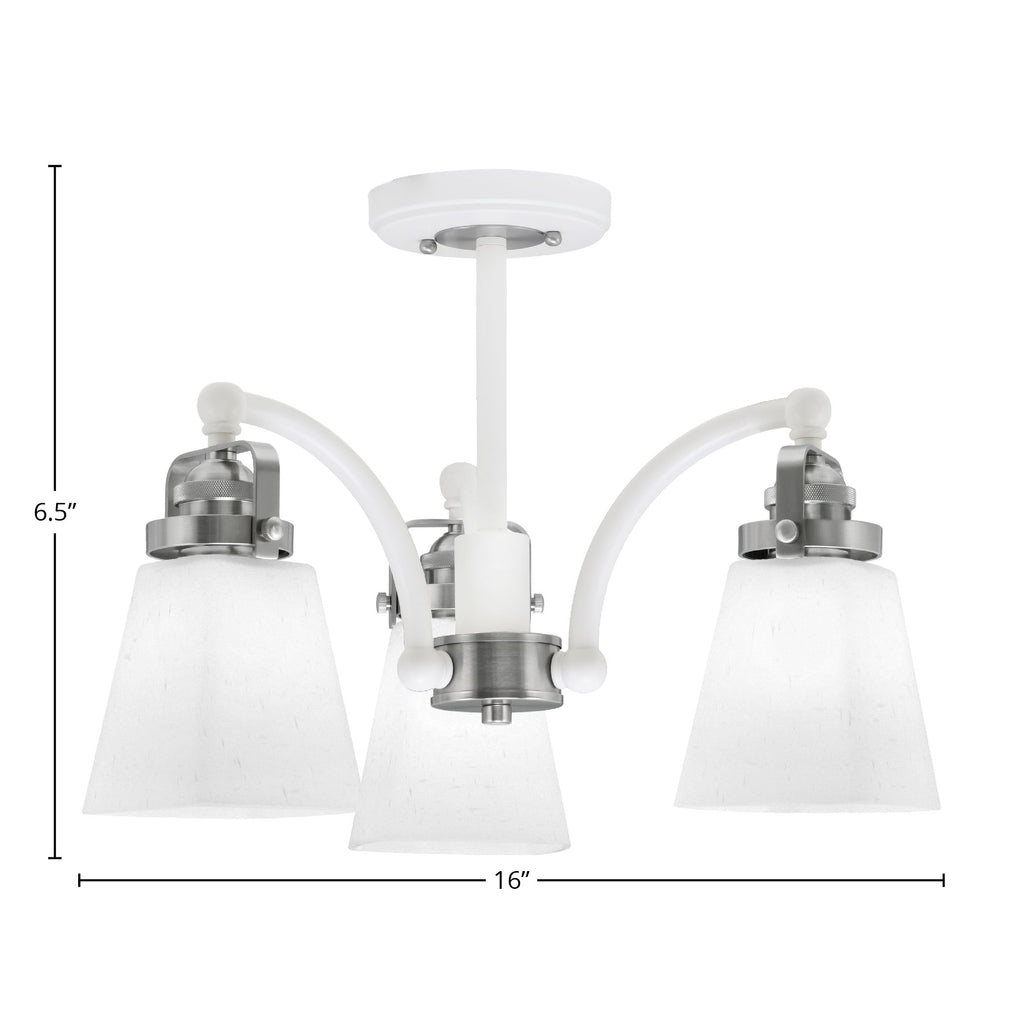 Easton Three Light Semi-Flush Mount in White & Brushed Nickel with 4.5" Square White Muslin Shade