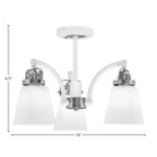 Easton Three Light Semi-Flush Mount in White & Brushed Nickel with 4.5" Square White Muslin Shade