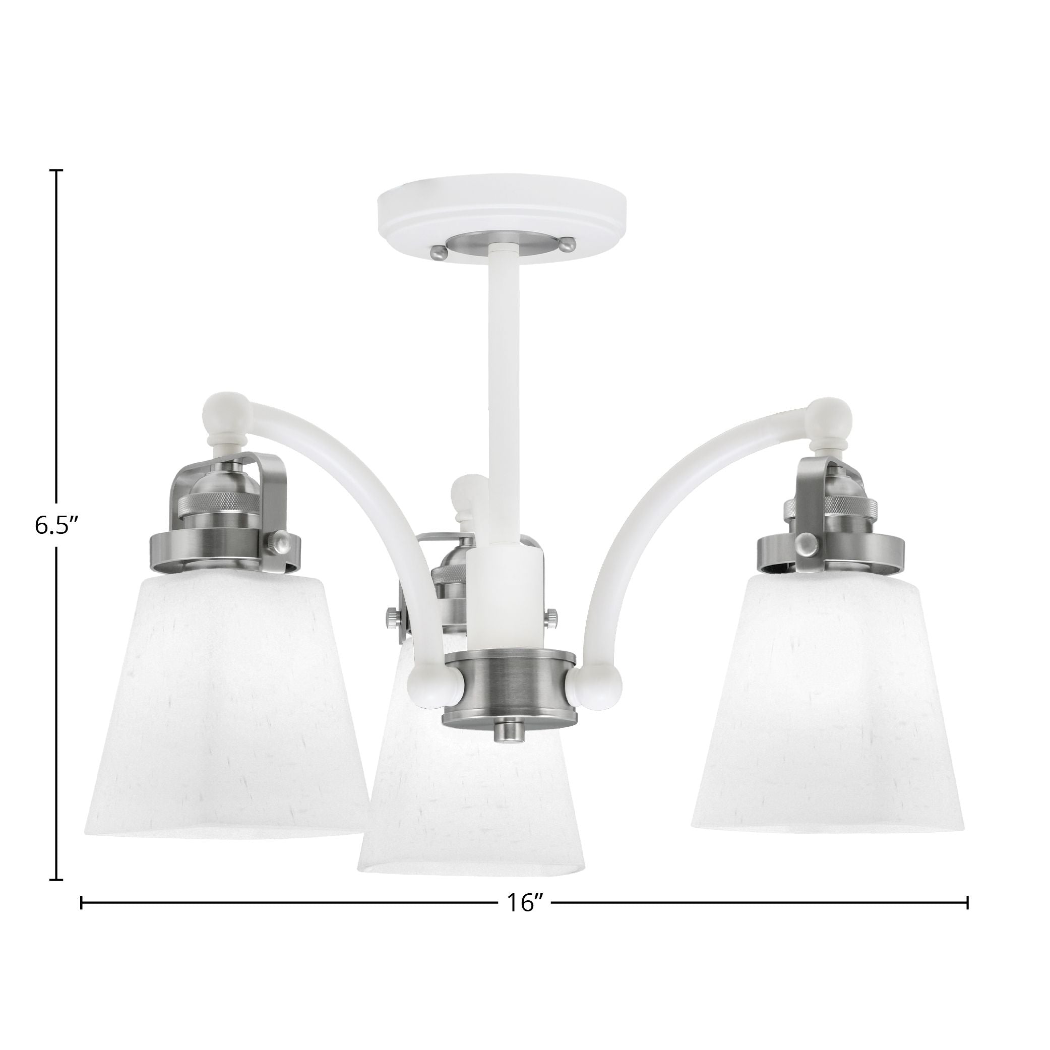 Easton Three Light Semi-Flush Mount in White & Brushed Nickel with 4.5" Square White Muslin Shade