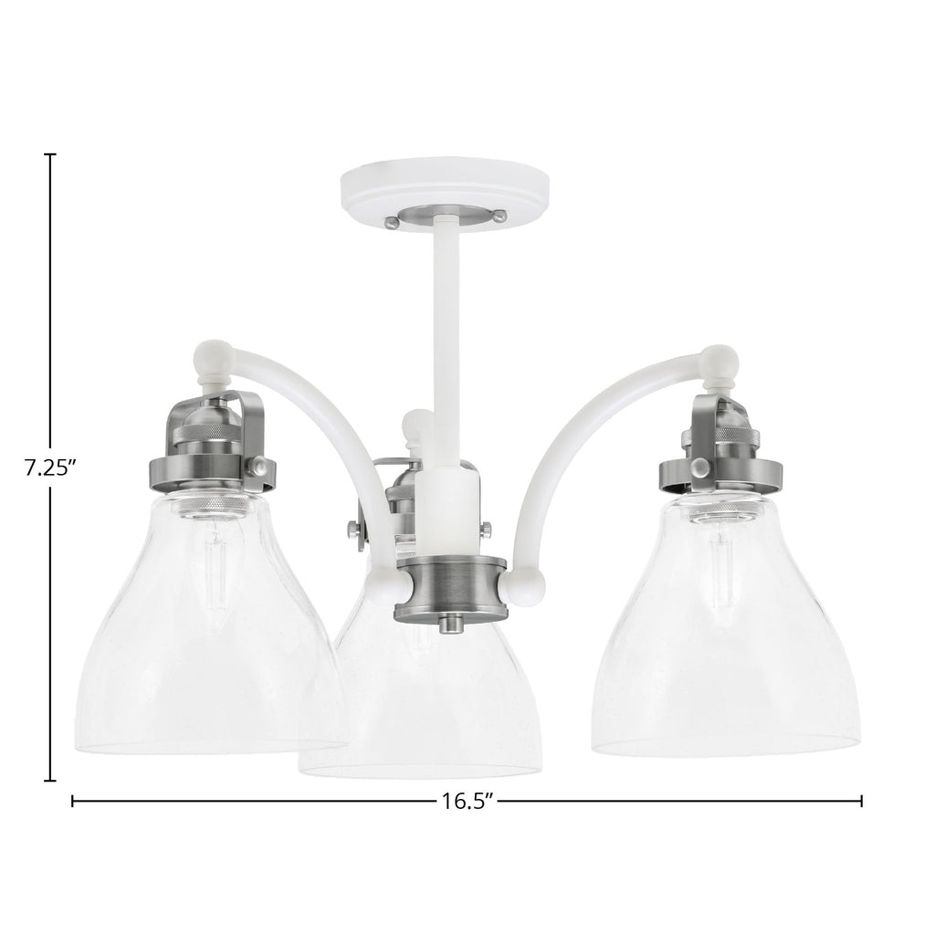Easton Three Light Semi-Flush Mount in White & Brushed Nickel with 25" Clear Bubble Shade