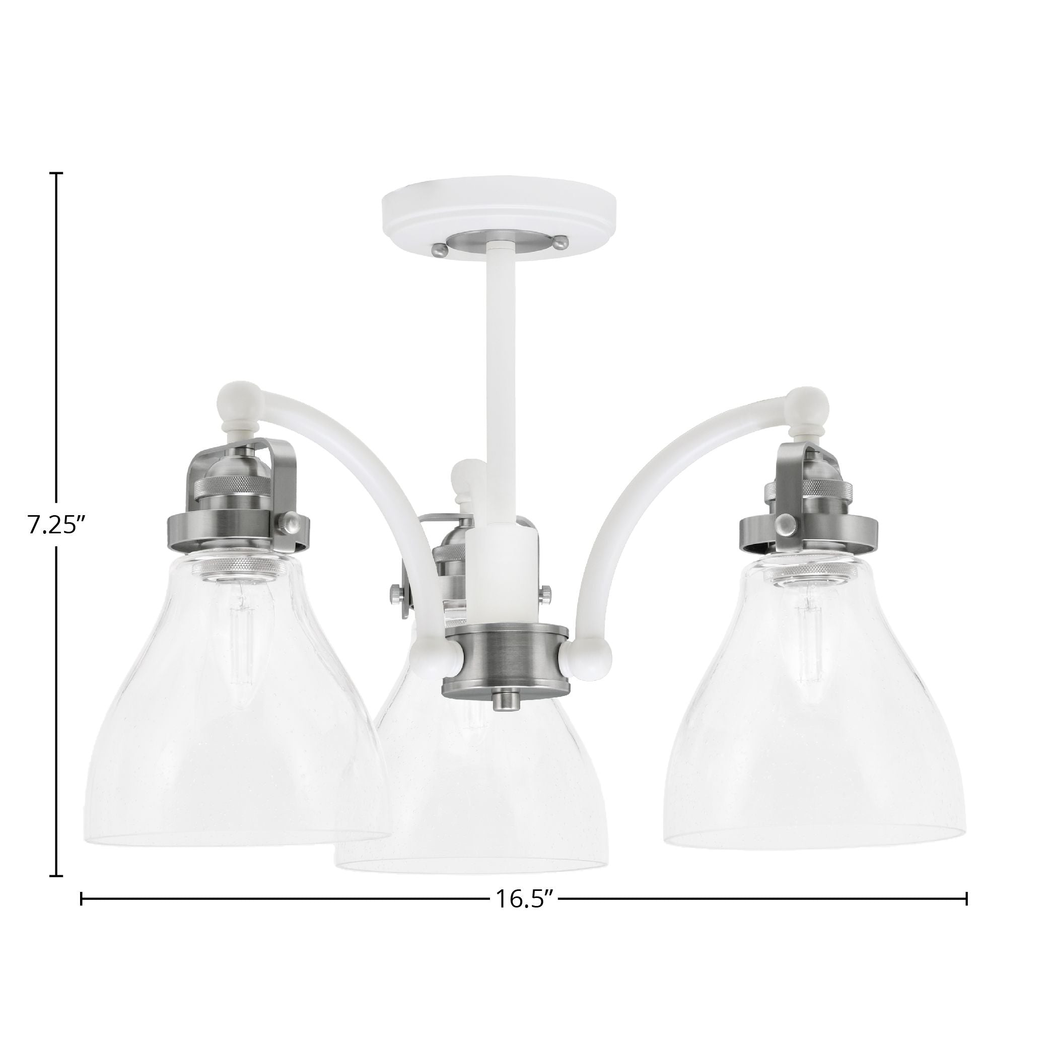Easton Three Light Semi-Flush Mount in White & Brushed Nickel with 25" Clear Bubble Shade