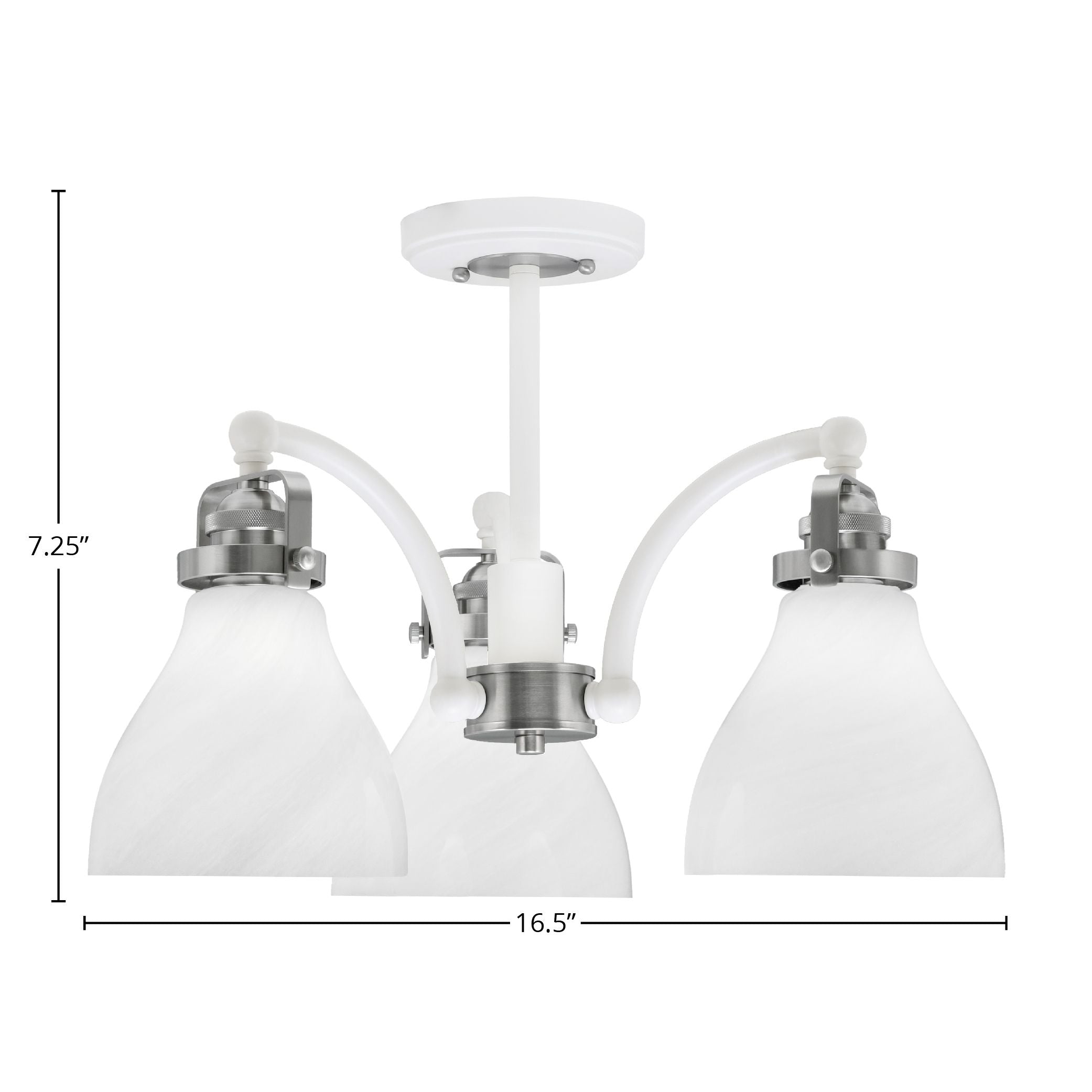 Easton Three Light Semi-Flush Mount in White & Brushed Nickel with 25" White Marble Shade
