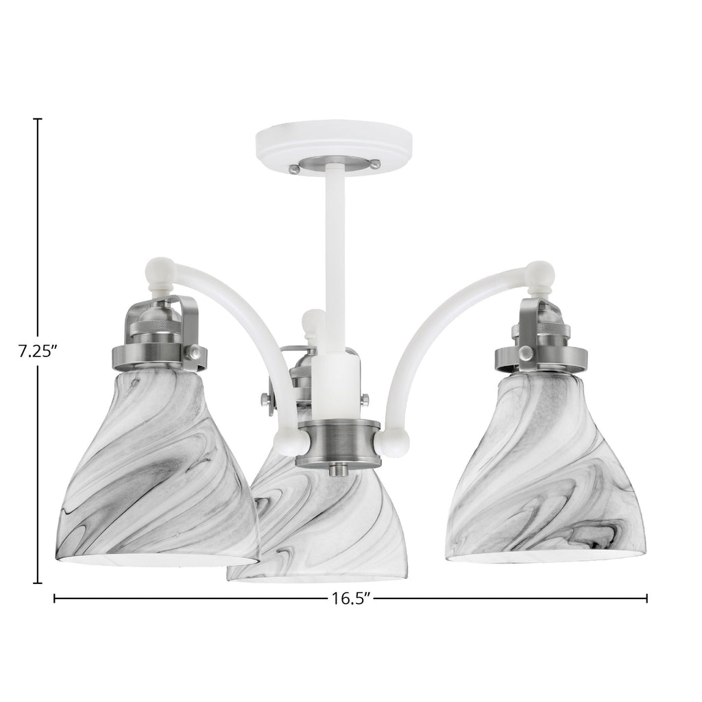 Easton Three Light Semi-Flush Mount in White & Brushed Nickel with 25" Onyx Swirl Shade