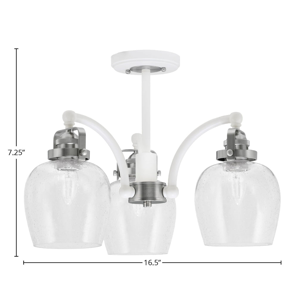 Easton Three Light Semi-Flush Mount in White & Brushed Nickel with 6" Clear Bubble Shade