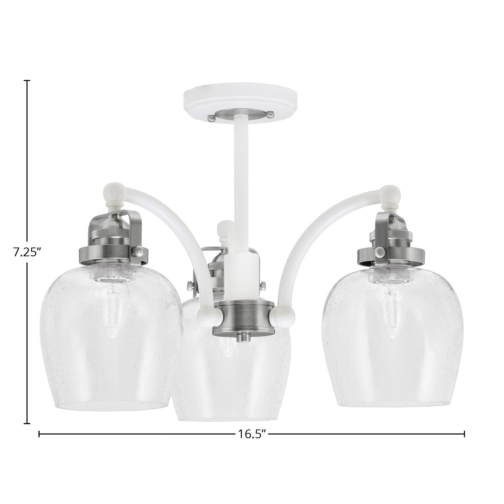 Easton Three Light Semi-Flush Mount in White & Brushed Nickel with 6" Clear Bubble Shade