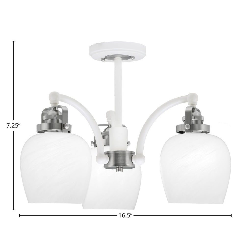 Easton Three Light Semi-Flush Mount in White & Brushed Nickel with 6" White Marble Shade