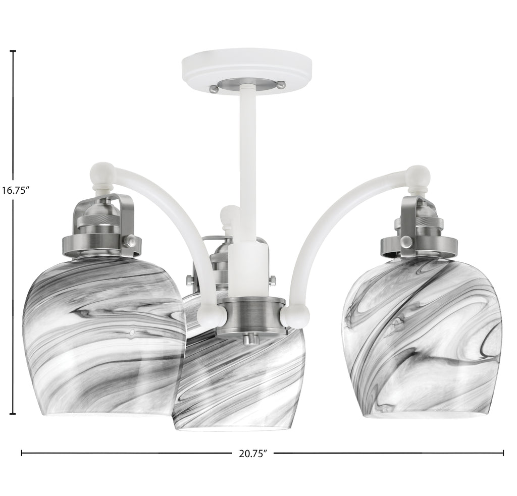 Easton Three Light Semi-Flush Mount in White & Brushed Nickel with 6" Onyx Swirl Shade