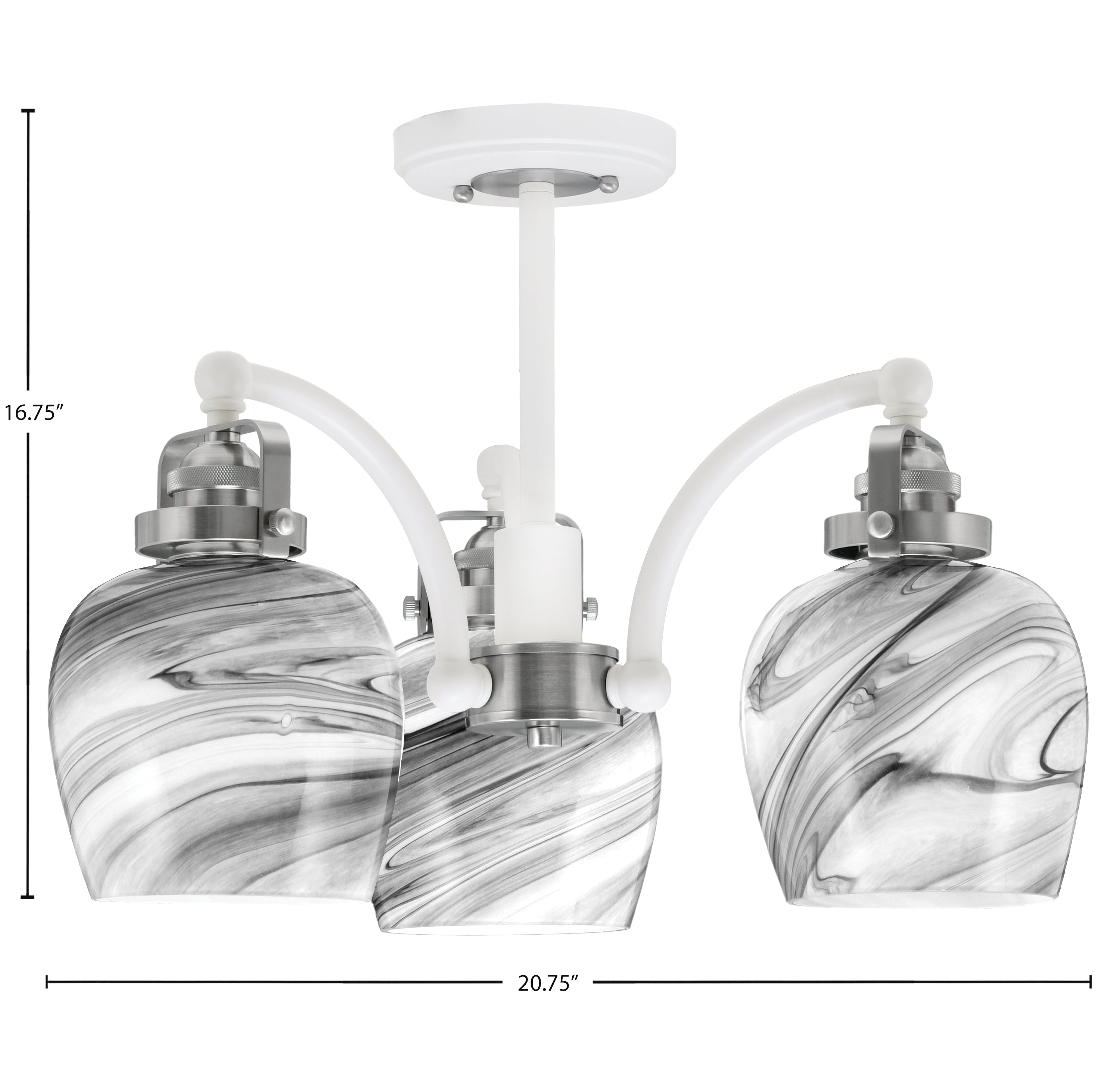 Easton Three Light Semi-Flush Mount in White & Brushed Nickel with 6" Onyx Swirl Shade