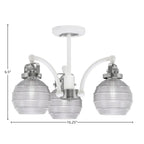 Easton Three Light Semi-Flush Mount in White & Brushed Nickel with 6" Clear Ribbed Shade