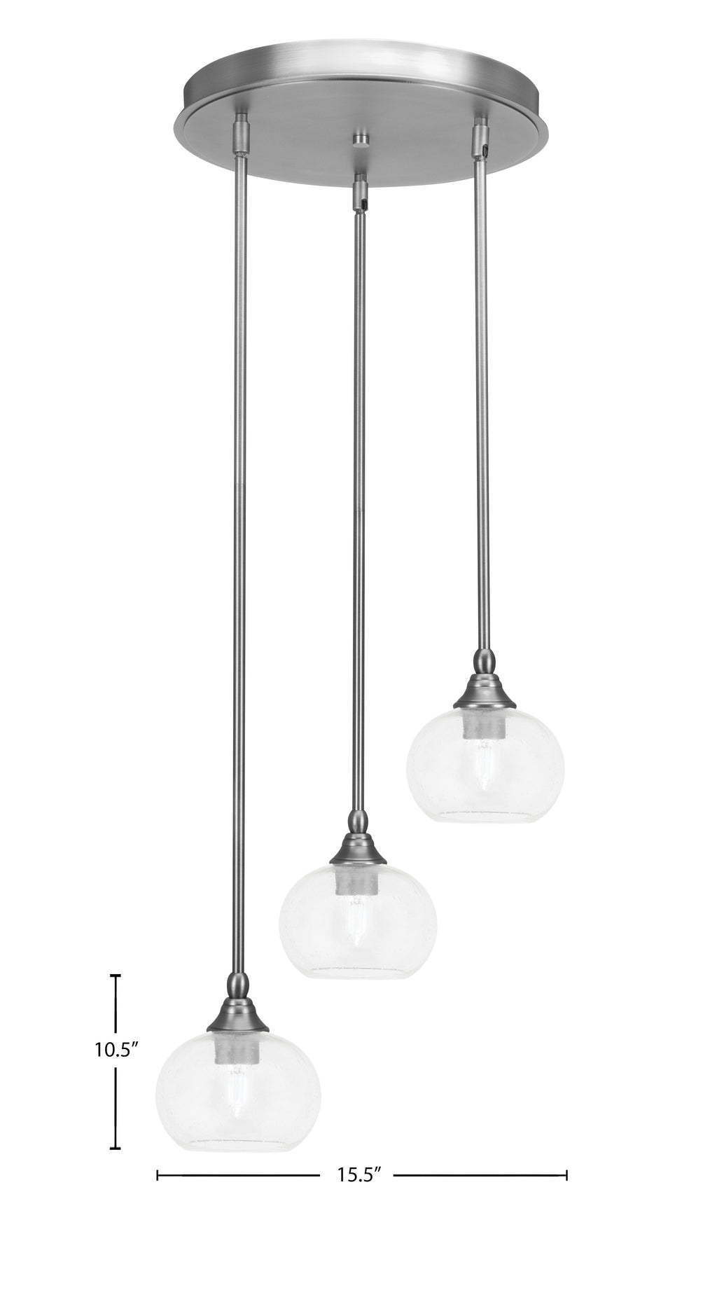 Empire Three Light Cluster Pendalier in Brushed Nickel with 7" Clear Bubble Shade