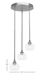 Empire Three Light Cluster Pendalier in Brushed Nickel with 7" Clear Bubble Shade
