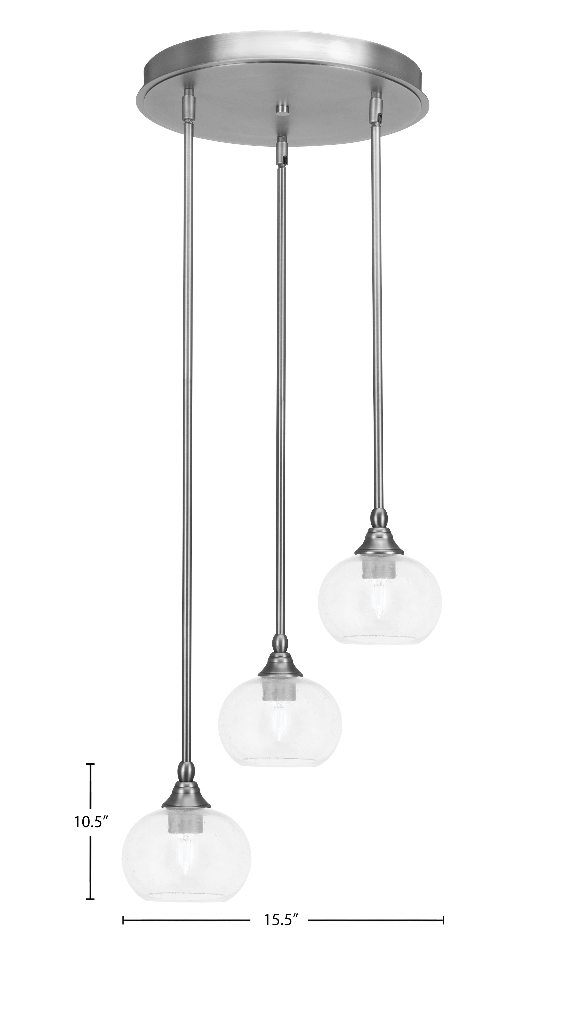 Empire Three Light Cluster Pendalier in Brushed Nickel with 7" Clear Bubble Shade