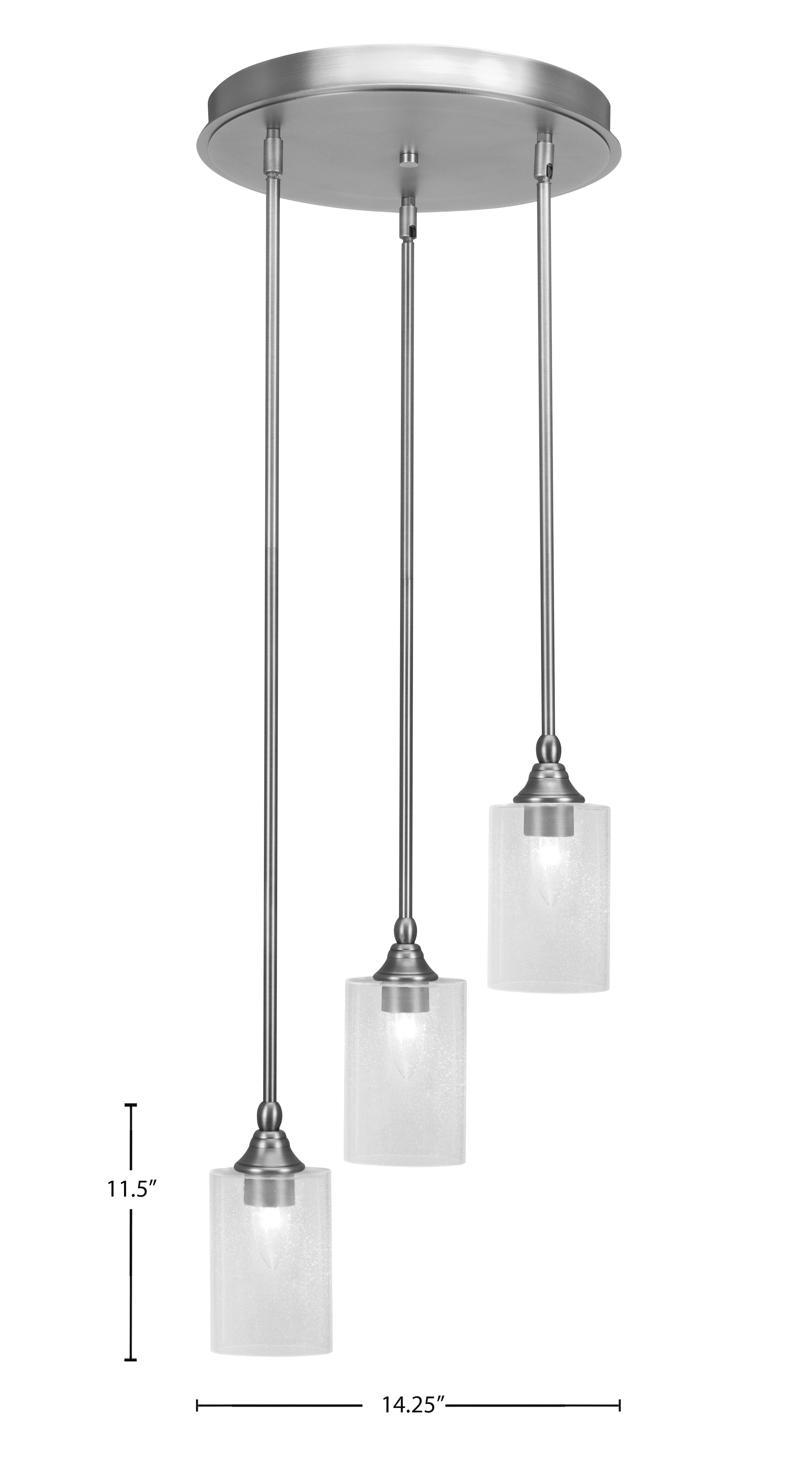 Empire Three Light Cluster Pendalier in Brushed Nickel with 4" Clear Bubble Shade