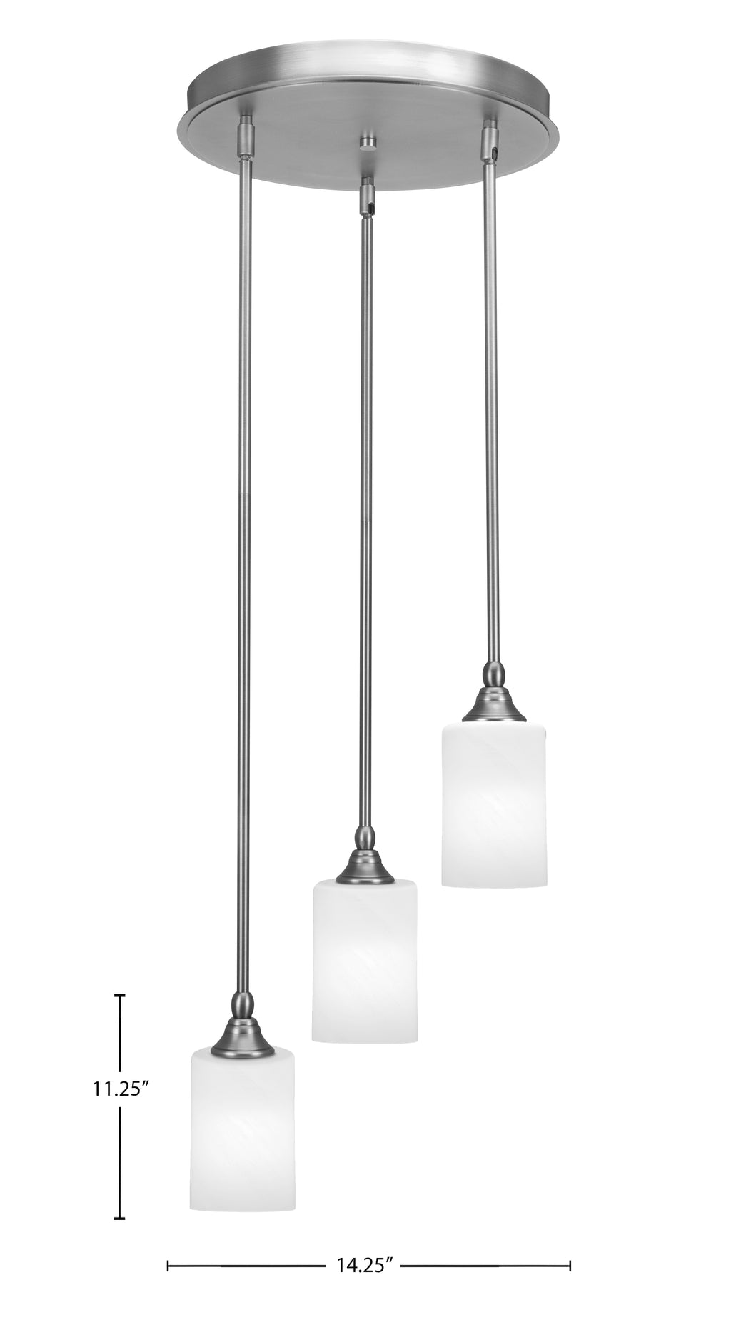 Empire Three Light Cluster Pendalier in Brushed Nickel with 4" White Marble Shade