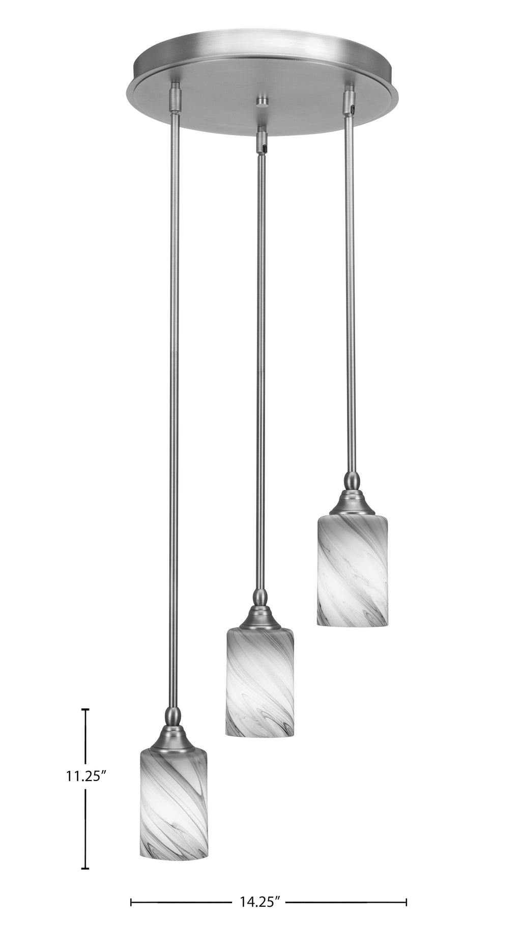 Empire Three Light Cluster Pendalier in Brushed Nickel with 4" Onyx Swirl Shade