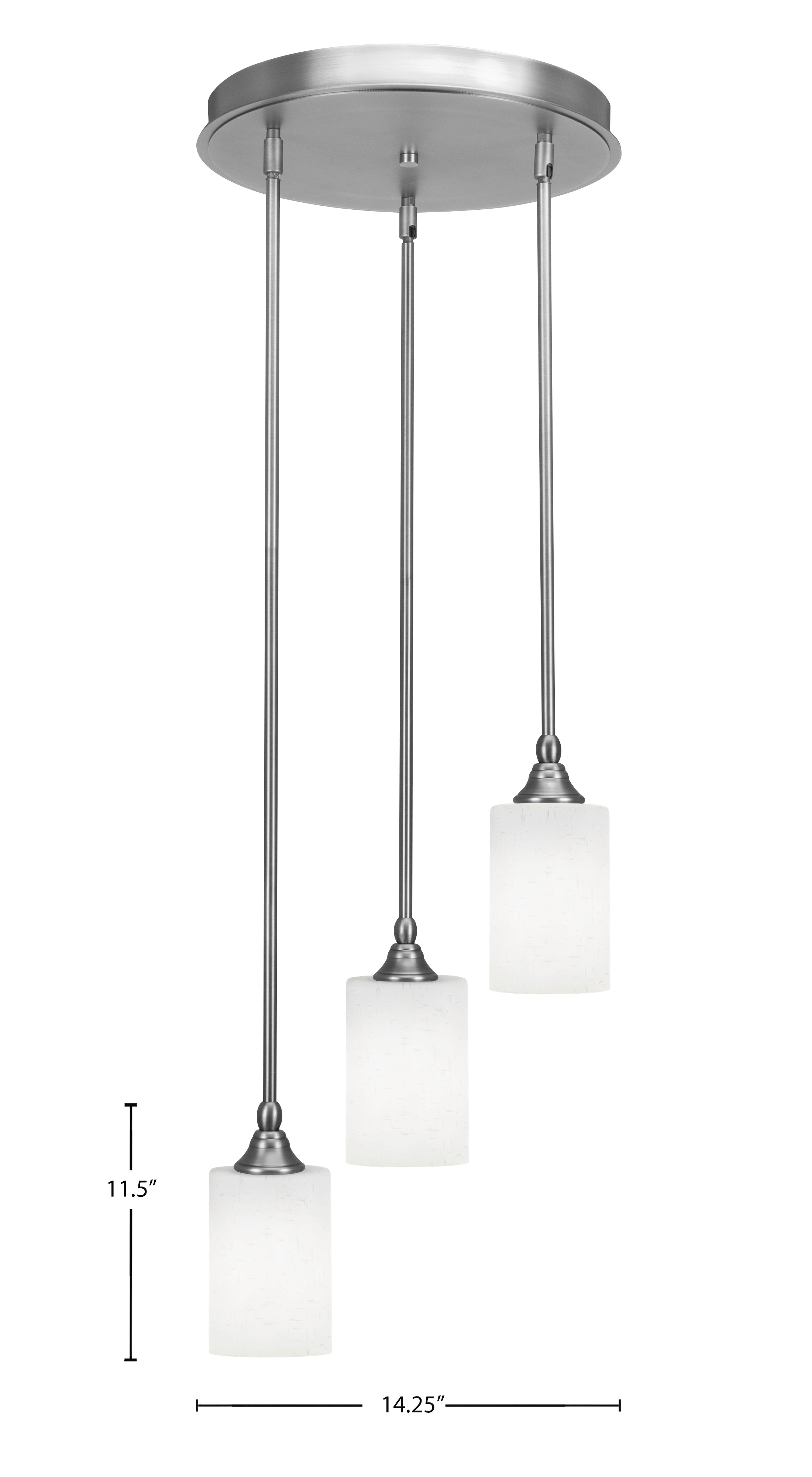 Empire Three Light Cluster Pendalier in Brushed Nickel with 4" White Muslin Shade