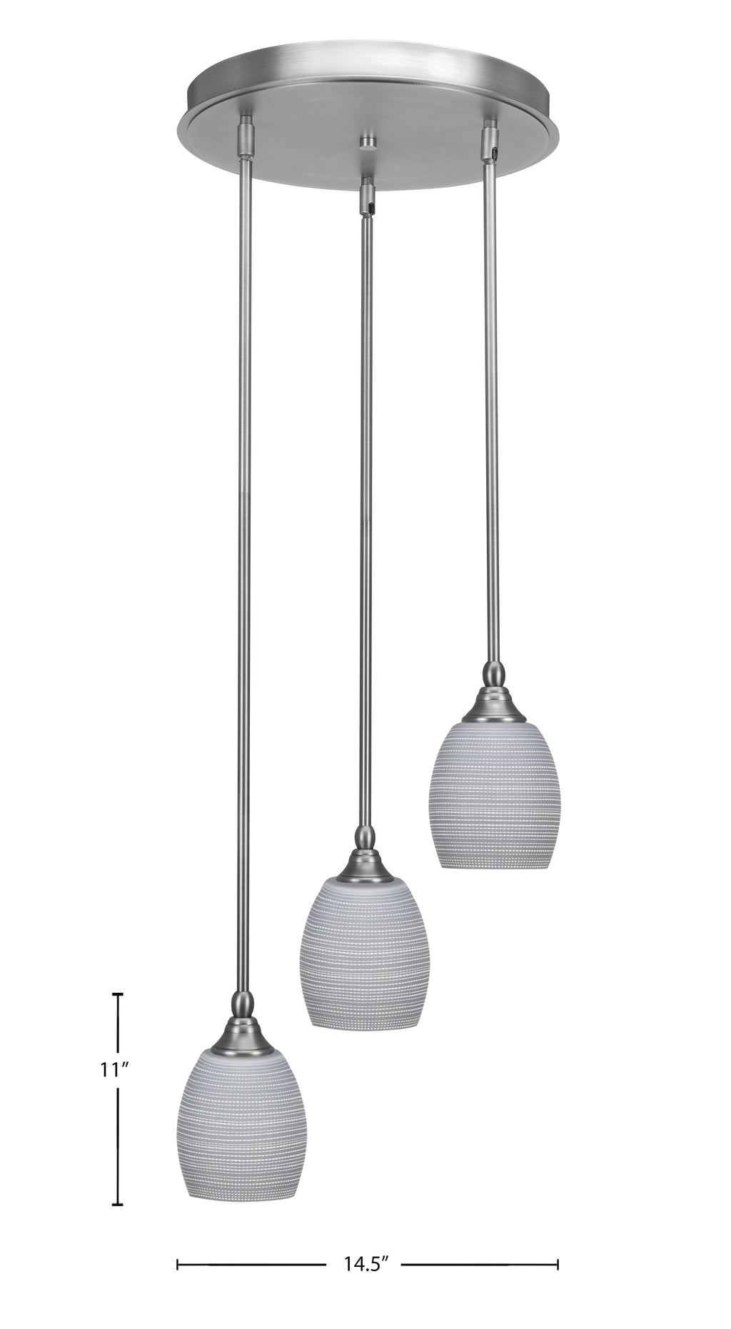 Empire Three Light Cluster Pendalier in Brushed Nickel with 5" Gray Matrix Shade