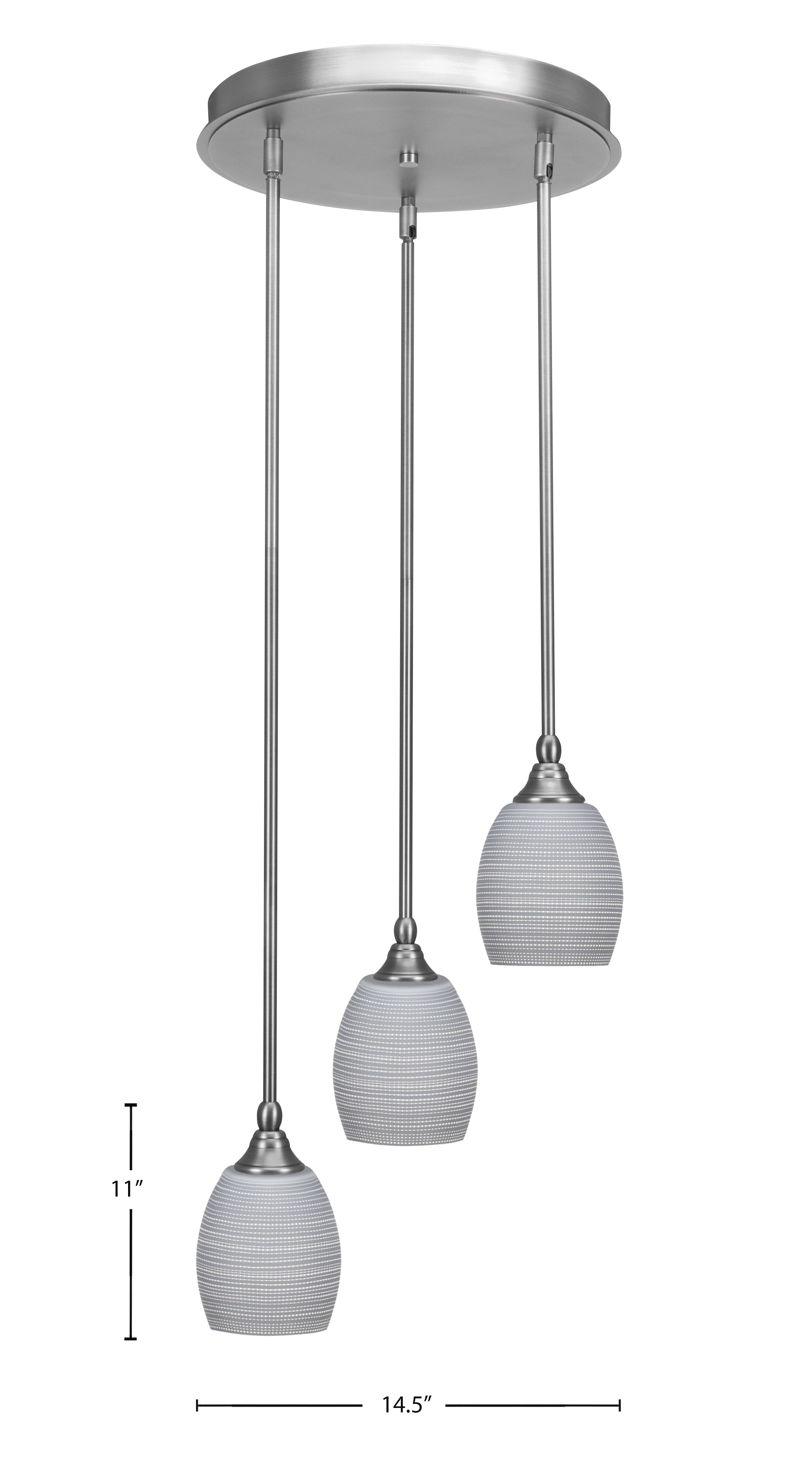 Empire Three Light Cluster Pendalier in Brushed Nickel with 5" Gray Matrix Shade