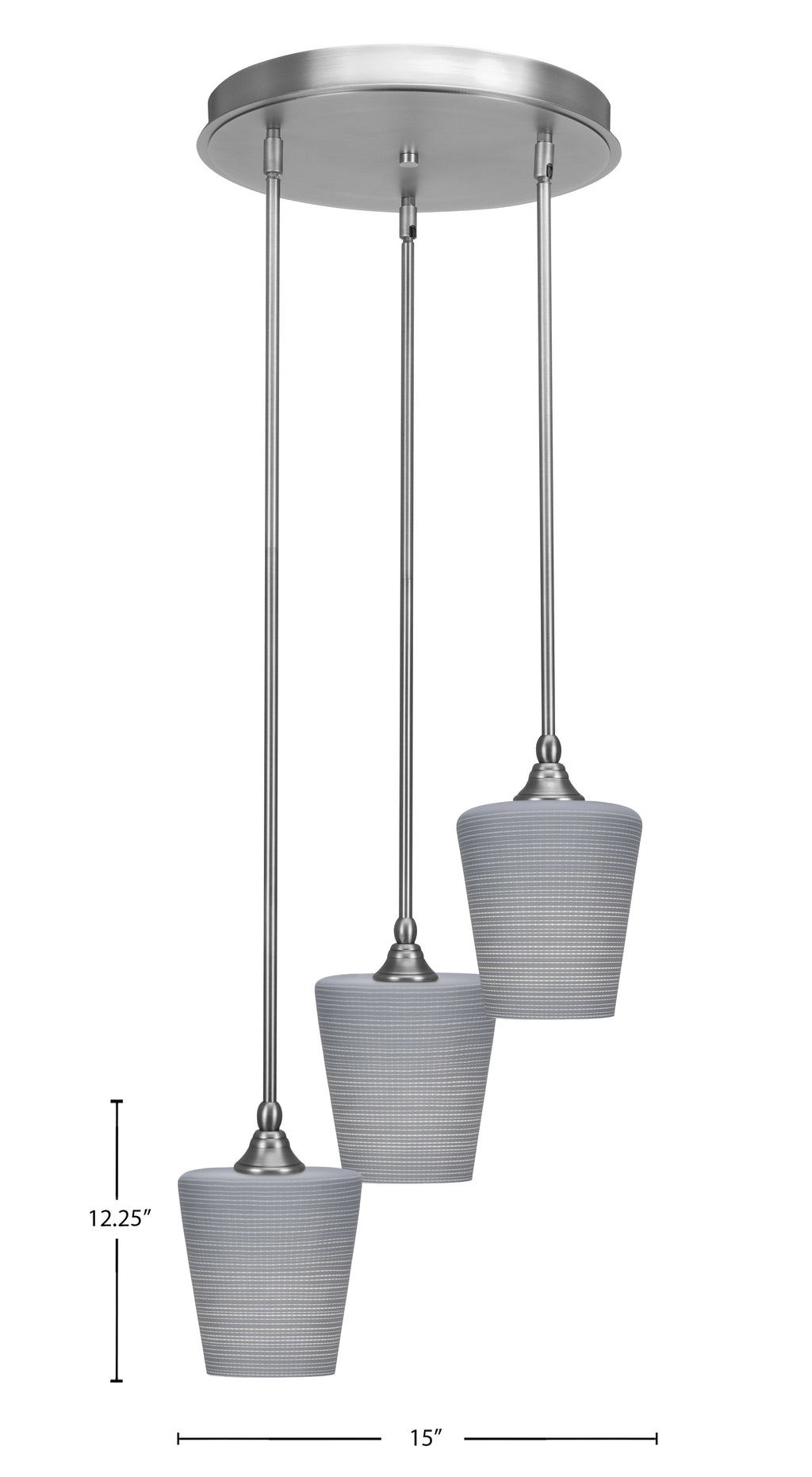 Empire Three Light Cluster Pendalier in Brushed Nickel with 6" Gray Matrix Shade