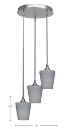Empire Three Light Cluster Pendalier in Brushed Nickel with 6" Gray Matrix Shade
