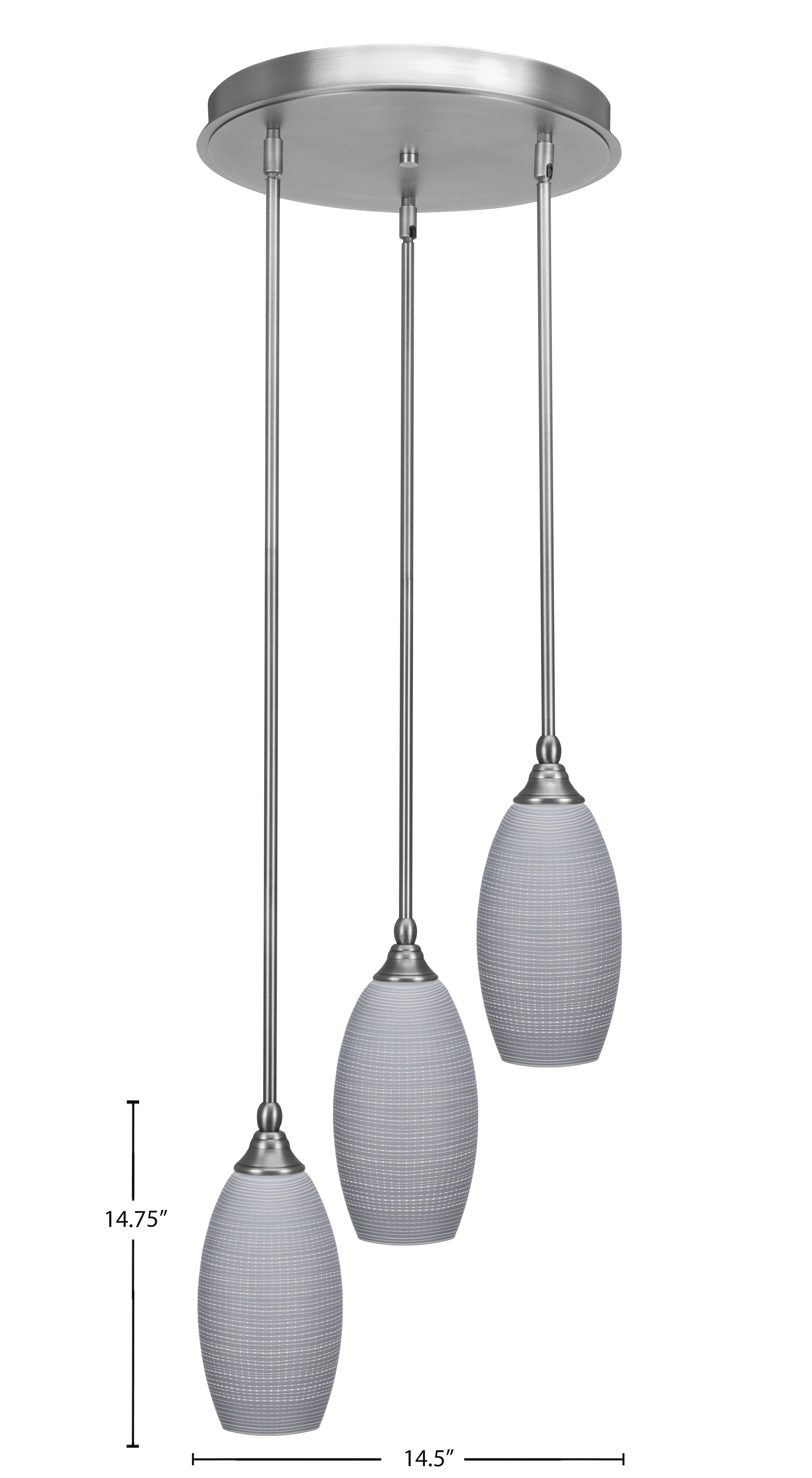 Empire Three Light Cluster Pendalier in Brushed Nickel with 5.5" Gray Matrix Shade