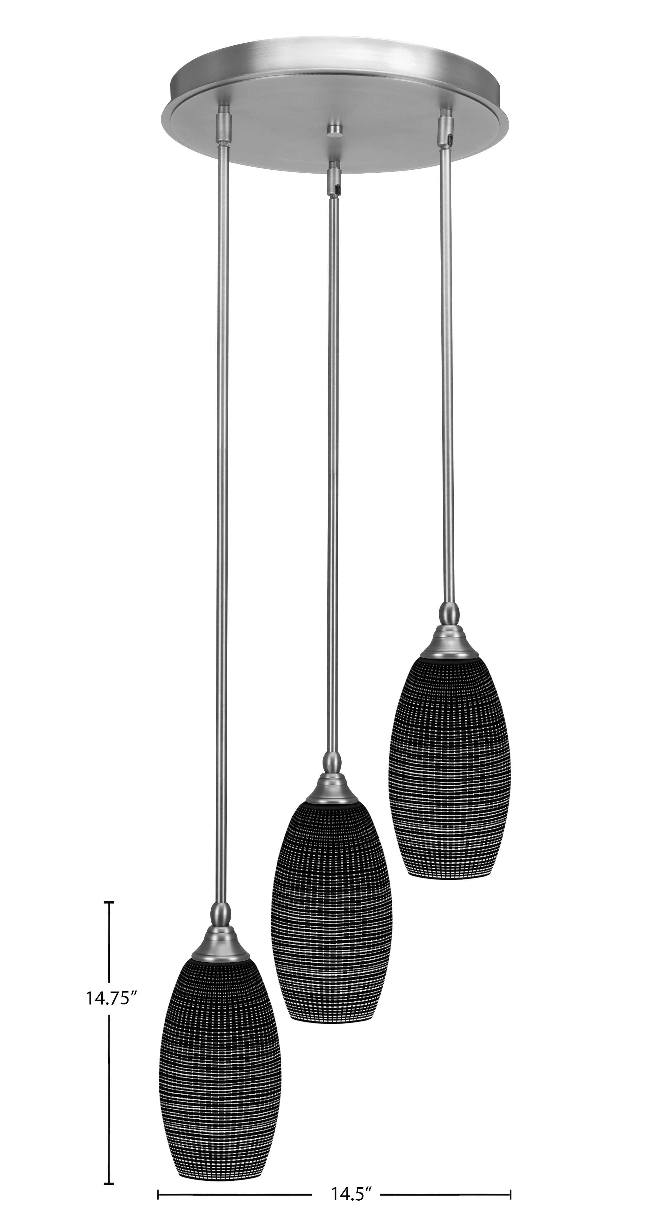 Empire Three Light Cluster Pendalier in Brushed Nickel with 5.5" Black Matrix Shade