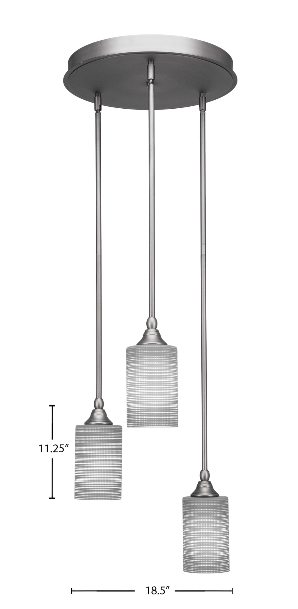Empire Three Light Cluster Pendalier in Brushed Nickel with 4" Gray Matrix Shade