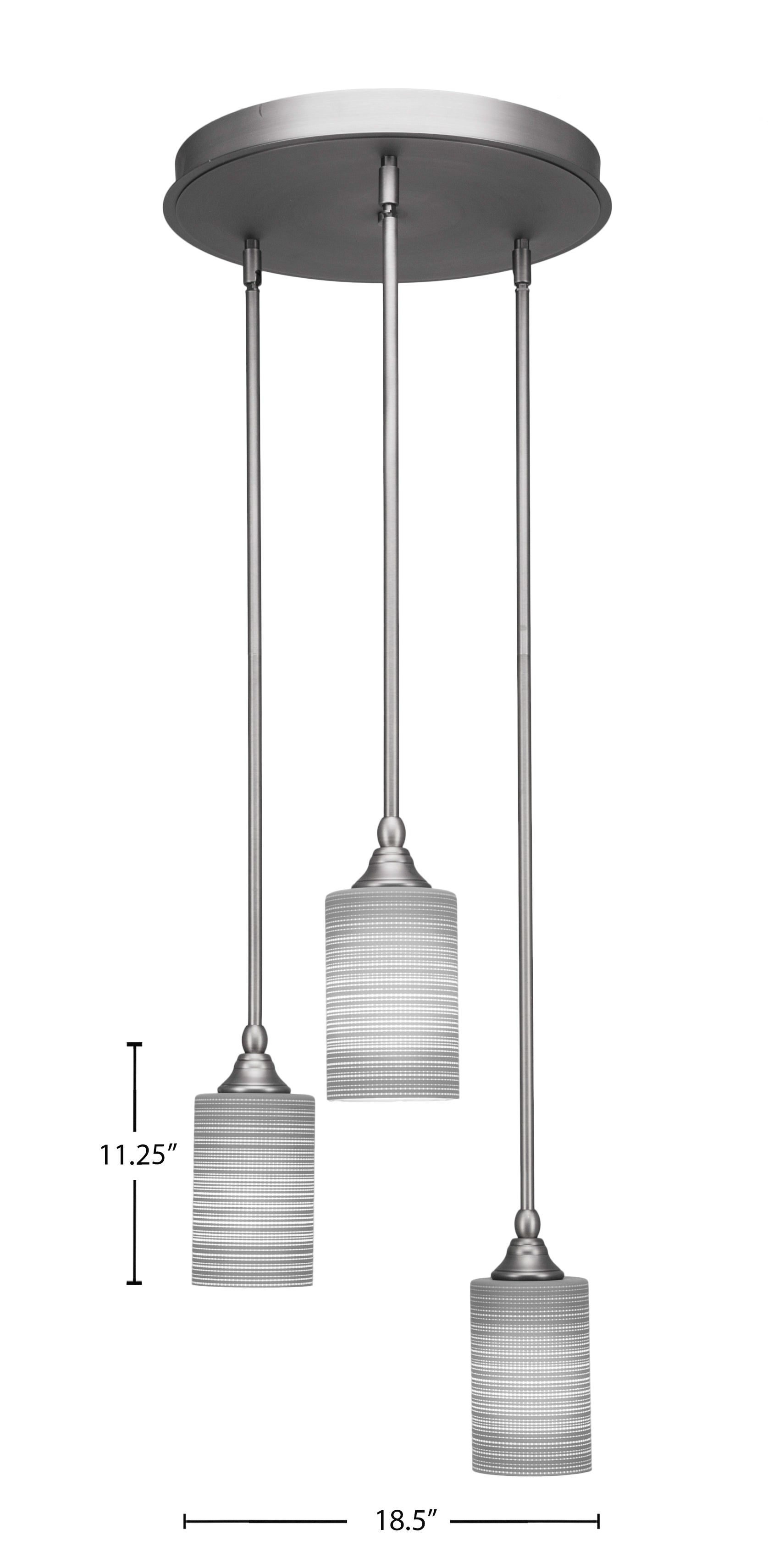 Empire Three Light Cluster Pendalier in Brushed Nickel with 4" Gray Matrix Shade