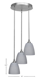 Empire Three Light Cluster Pendalier in Brushed Nickel with 8" Gray Matrix Shade