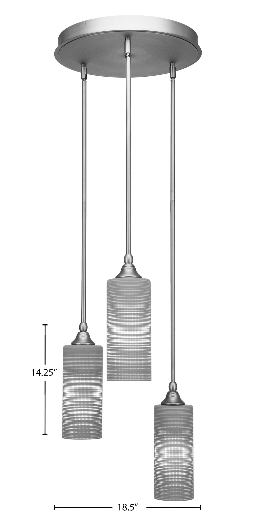 Empire Three Light Cluster Pendalier in Brushed Nickel with 4" Gray Matrix Shade