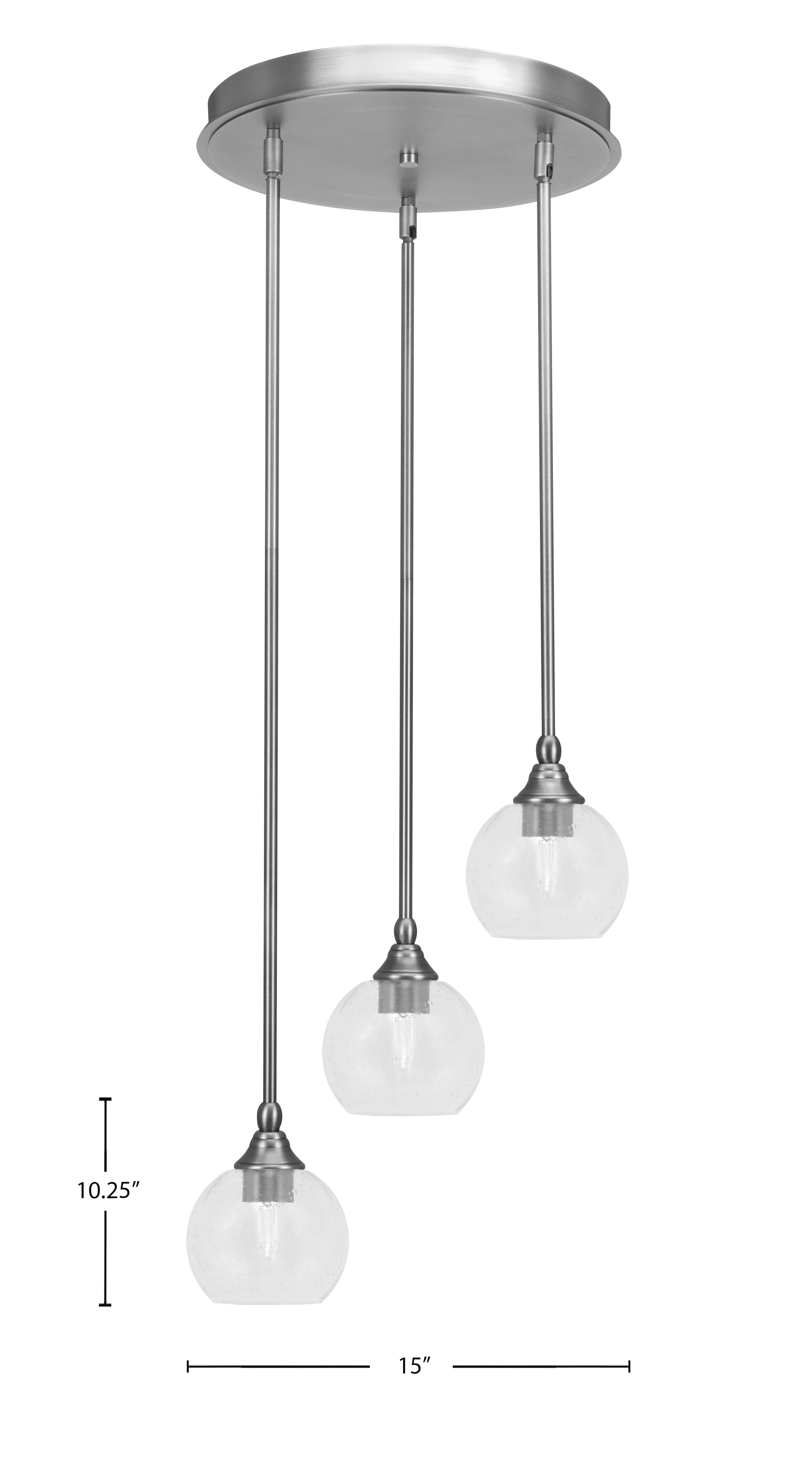 Empire Three Light Cluster Pendalier in Brushed Nickel with 5.75" Clear Bubble Shade
