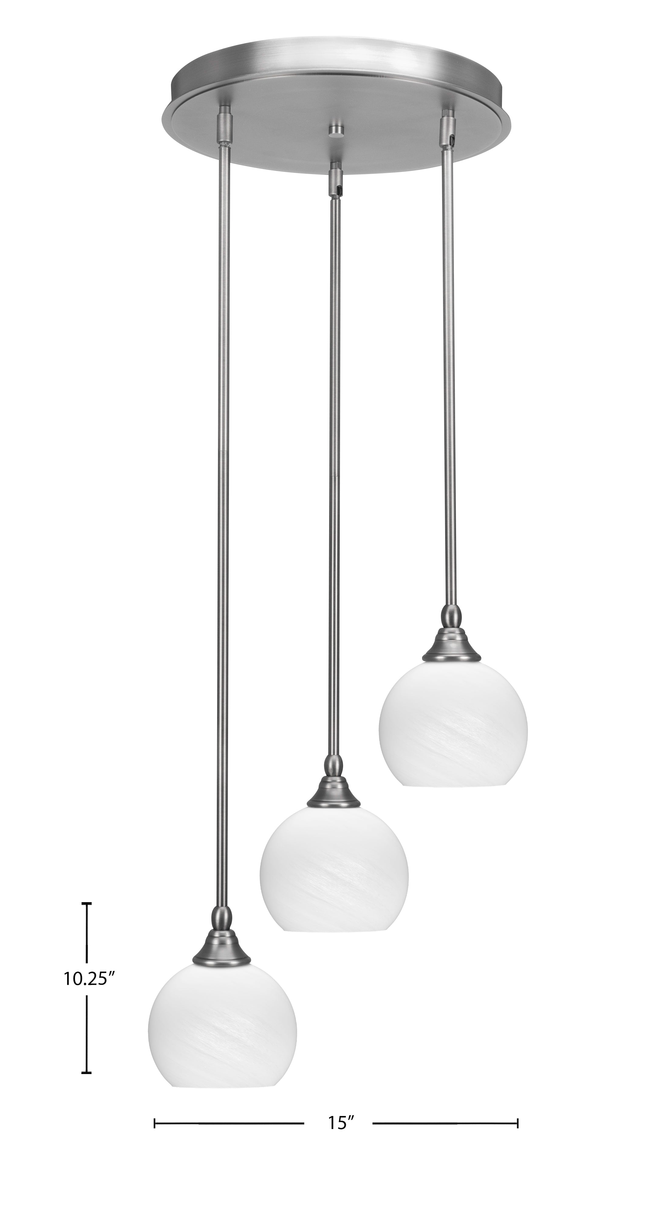 Empire Three Light Cluster Pendalier in Brushed Nickel with 5.75" White Marble Shade
