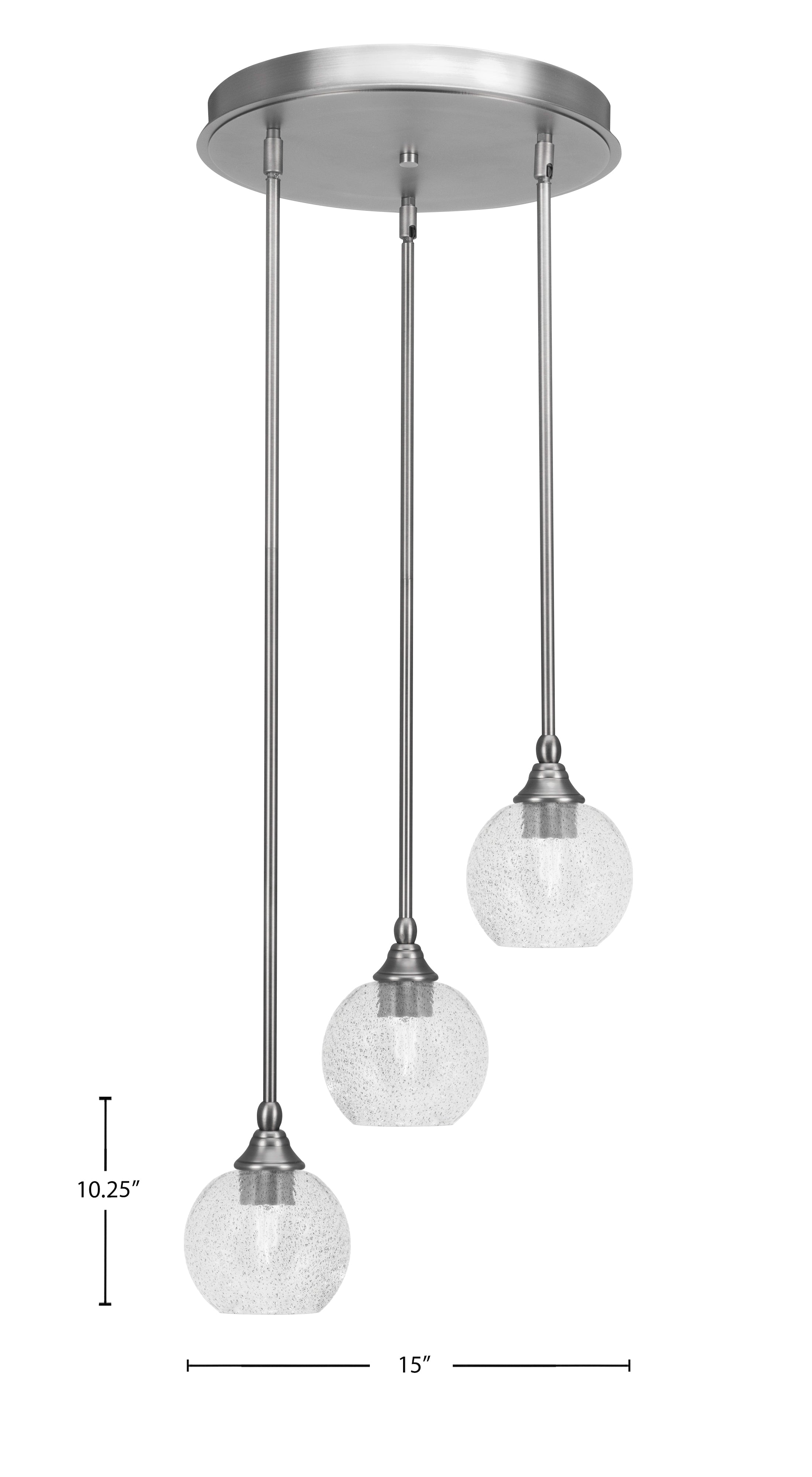 Empire Three Light Cluster Pendalier in Brushed Nickel with 5.75" Smoke Bubble Shade