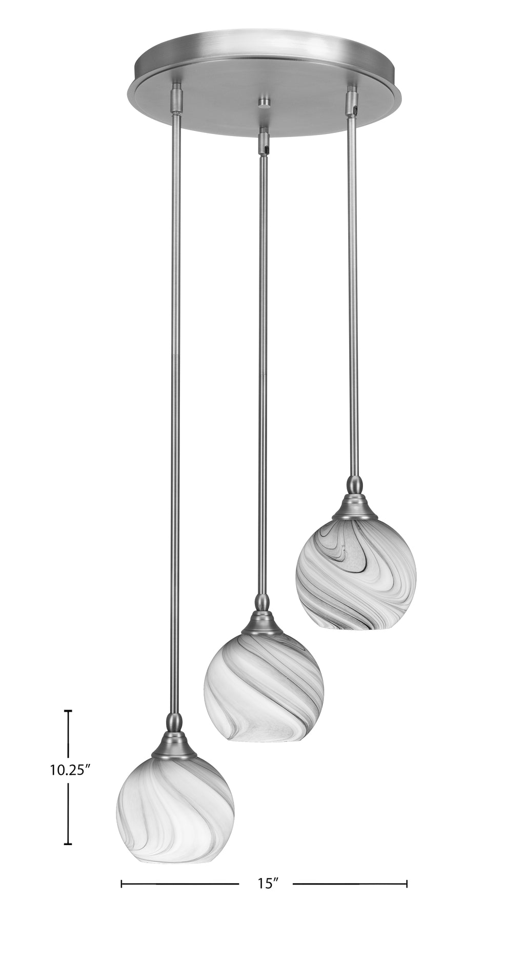 Empire Three Light Cluster Pendalier in Brushed Nickel with 5.75" Onyx Swirl Shade