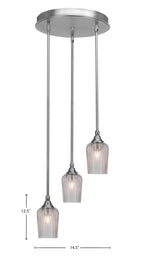 Empire Three Light Cluster Pendalier in Brushed Nickel with 5" Clear Textured Shade
