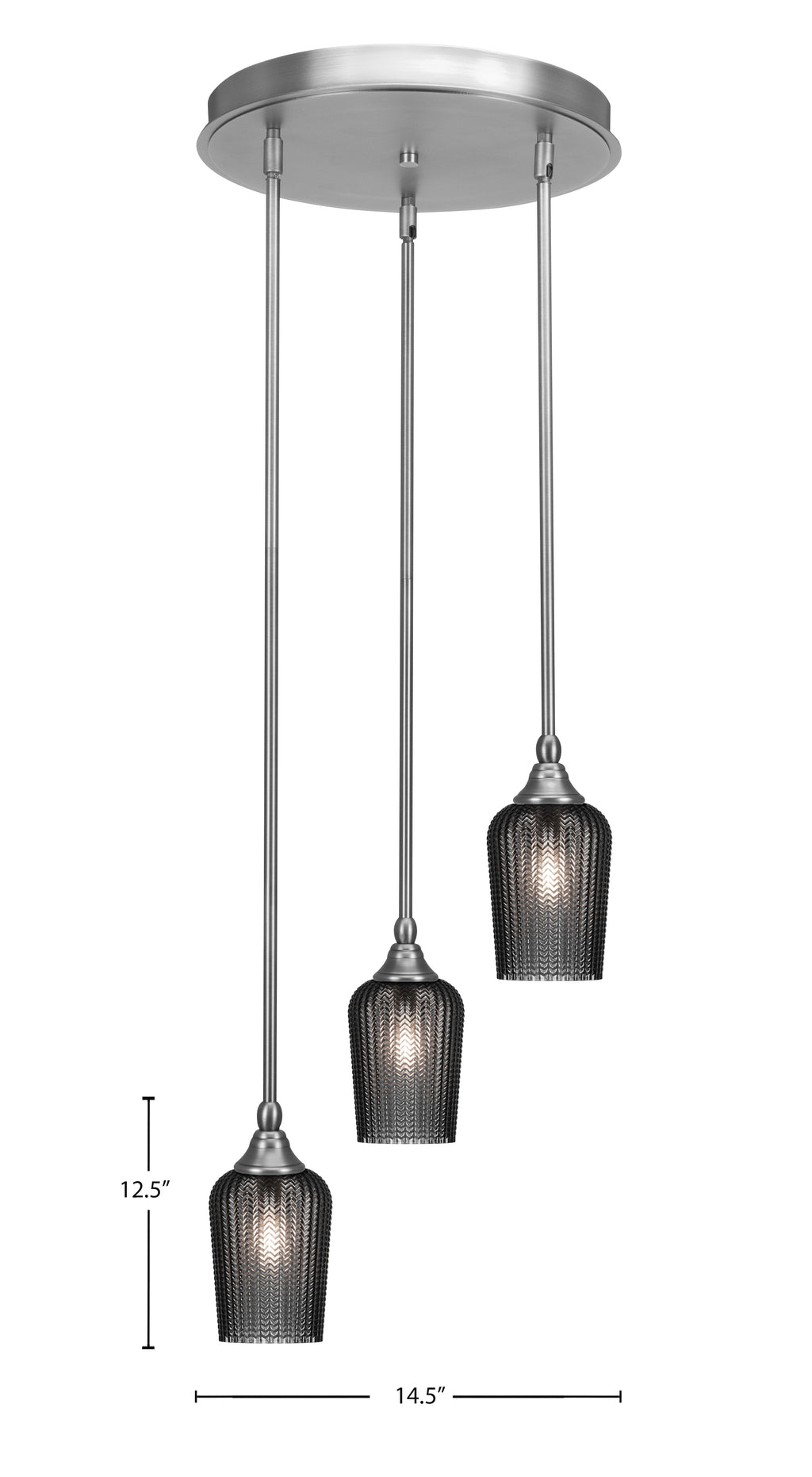 Empire Three Light Cluster Pendalier in Brushed Nickel with 5" Smoke Textured Shade